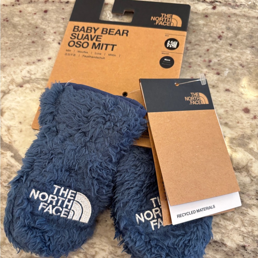 The North Face Fuzzy Blue Mittens